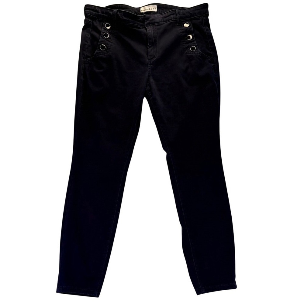 Loft‎ Womens Navy Blue Sailor Skinny Pants Size 10P Petite Nautical Button Trim